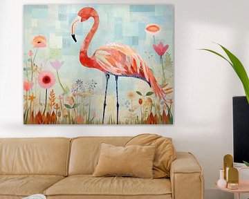 Flamingo Garten | Flamingo Pastell Kunst von De Mooiste Kunst