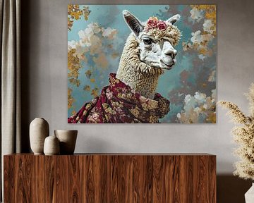 Schick gekleidetes Lama | Florales Lama von Wunderbare Kunst