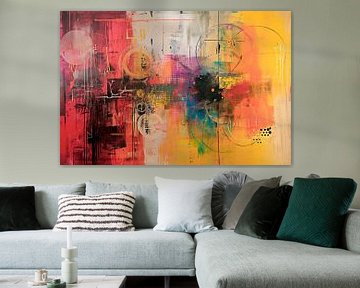 Abstract schilderij - rood, geel, wit en zwart van BowiScapes