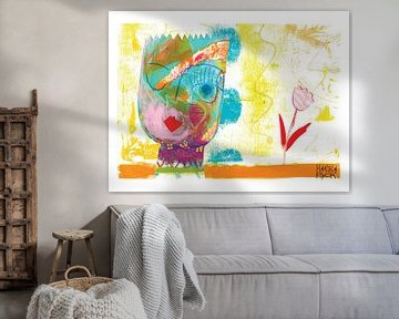de knipogende koning, kleurrijke vrolijke kunst, collage van mariska eyck