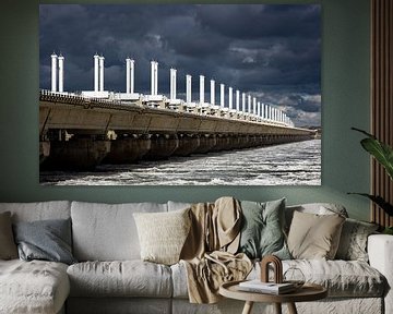 View of the Eastern Scheldt storm surge barrier, Netherlands