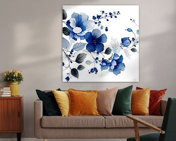 Japanse bloemen in blauw en wit van Lauri Creates