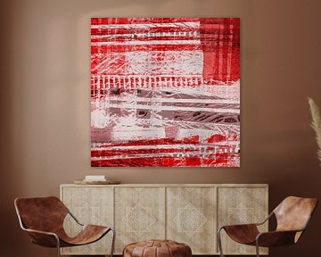 Collage geruit - strepen rood van Claudia Gründler