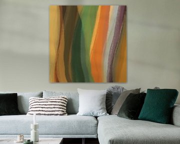 Modernes Abstraktes. Pinselstriche in grün, braun, orange, lila von Dina Dankers