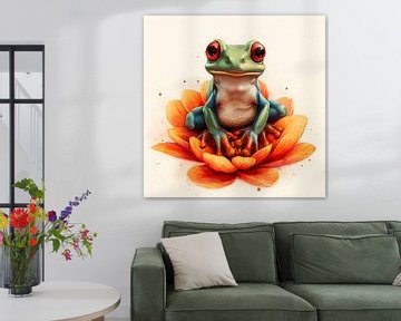 Frog on Lotus Flower by But First Framing
