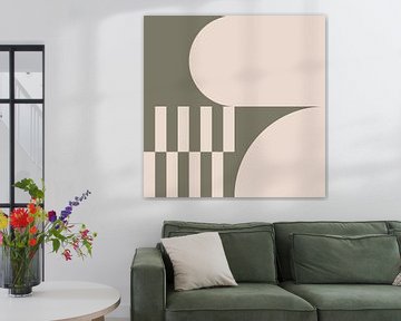 Modern abstract geometric art in olive green and off white no. 1 by Dina Dankers