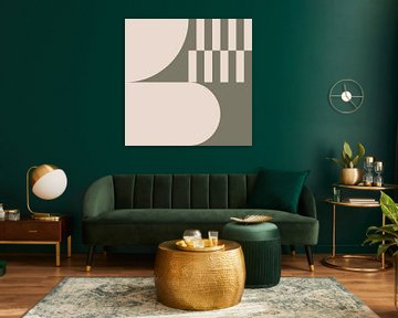 Art géométrique abstrait moderne en vert olive et blanc cassé n° 2 sur Dina Dankers