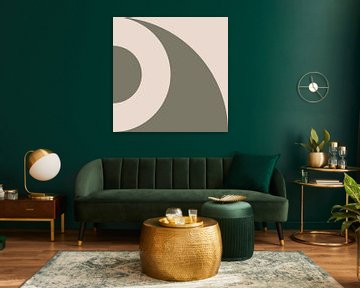 Modern abstract geometric art in olive green and off white no. 3 by Dina Dankers
