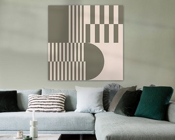 Moderne abstracte geometrische kunst in olijfgroen en gebroken wit nr. 5 van Dina Dankers