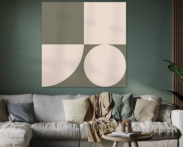 Moderne abstracte geometrische kunst in olijfgroen en gebroken wit nr. 6 van Dina Dankers
