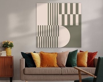 Modern abstract geometric art in olive green and off white no. 7 by Dina Dankers