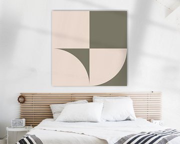 Moderne abstrakte geometrische Kunst in Olivgrün und Off-White Nr. 8 von Dina Dankers