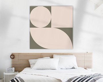 Modern abstract geometric art in olive green and off white no. 9 by Dina Dankers