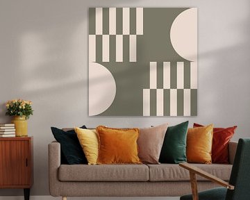 Modern abstract geometric art in olive green and off white no. 10 by Dina Dankers