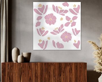 Flower market. Modern botanical art in light pink , yellow, white by Dina Dankers
