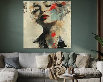 Portrait moderne et abstrait dans le style collage sur Carla Van Iersel