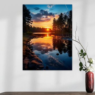 Mountain lake at sunset