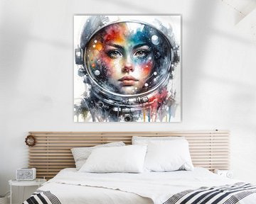 Aquarell Frau Astronautin von Chromatic Fusion Studio