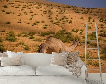 A lonely camel in the desert by Lisette van Leeuwen