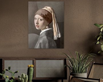 Girl with a pearl earring - Beige - Abstract by JunoArt