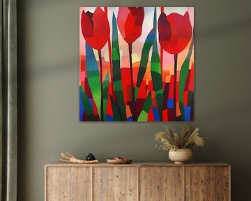 Tulpen, bloemen dynamische in geometrische stijl van Color Square