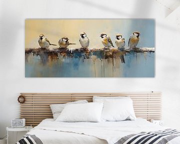 Mussen op Tak | Vogel Schilderij van Blikvanger Schilderijen