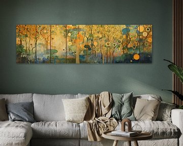 Gouden Cirkels Bos | Bosrijk Kunstwerk van Abstract Schilderij