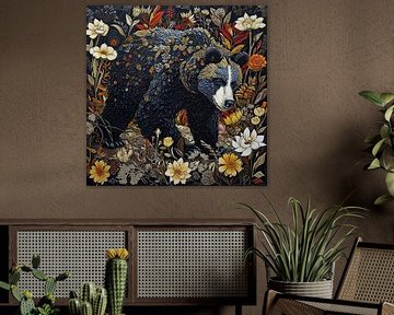 Bär mit Blumen | Luxuriöse Natur Kunst von De Mooiste Kunst