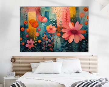 Kleurrijk, modern en abstract met bloemen van Studio Allee