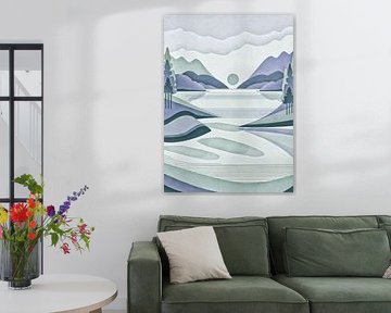 Abstrakte Berglandschaft mit Seen - Minimalismus (4)