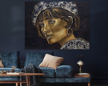 Elegante Dame in Schwarz/Gold von Vrolijk Schilderij