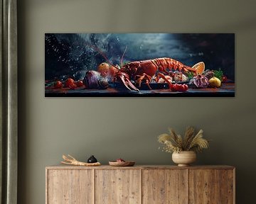 Photographie panoramique de la nourriture au homard comme œuvre d'art sur Digitale Schilderijen