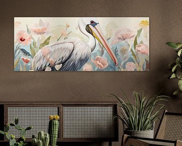 Pelican between Flowers by Wonderful Art