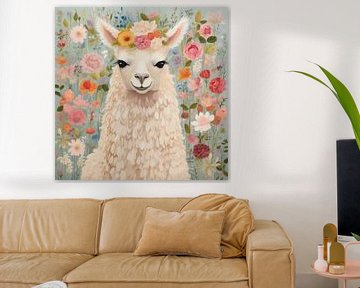 Lama mit Blumen von Wunderbare Kunst
