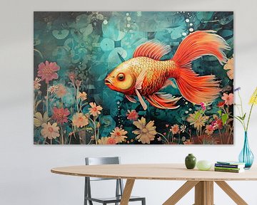 Poisson rouge nageur | Poisson rouge vif sur Art Merveilleux