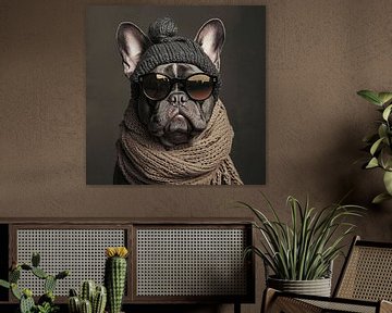 Modische Bulldogge | Bulldogge Portrait von Wunderbare Kunst