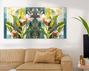Moderne Kunst collage Bloemenmotief  van Vlindertuin Art