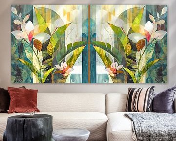 Bloemenmotief moderne kunst collage van Vlindertuin Art