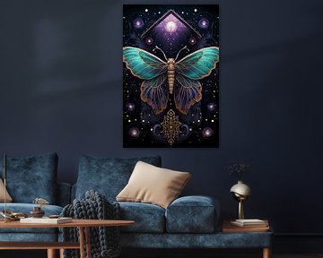 Papillon bleu céleste et violet sur haroulita