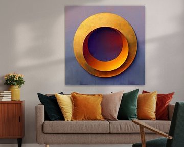 Gouden Cirkel 1 - abstract schilderij in paars, goud, oranje tinten