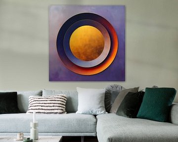 Gouden Cirkel 2 - abstract schilderij in paars, goud, oranje tinten