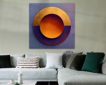 Gouden Cirkel 3 - abstract schilderij in paars, goud, oranje tinten van Marianne Ottemann - OTTI