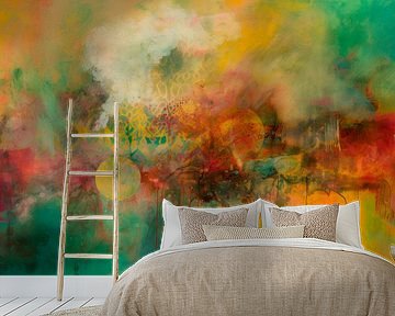 Abstract painting, yellow, green and orange