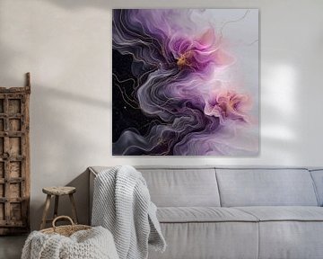 Digital abstract art in purple tones with gradation to white and black by Digitale Schilderijen