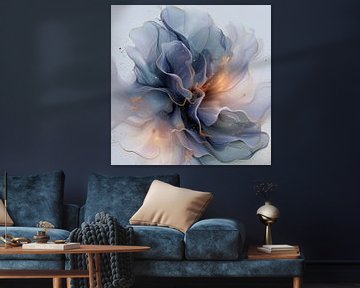 Tableau abstrait de fleurs bleues aux pouvoirs magiques sur Digitale Schilderijen