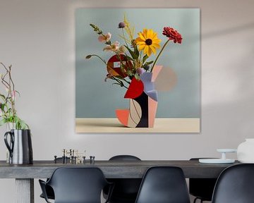 Vintage künstlerisches Stillleben mit Vase und Blumen von Digitale Schilderijen