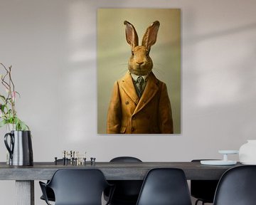 Lapin en costume sur But First Framing