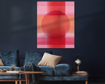 Abstract in neon-aardetinten. Rood, roze oranje van Dina Dankers