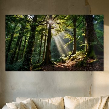 Bos met bomen met bospad