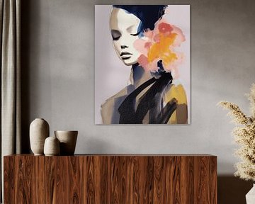 Modern and abstract portrait, watercolour by Carla Van Iersel